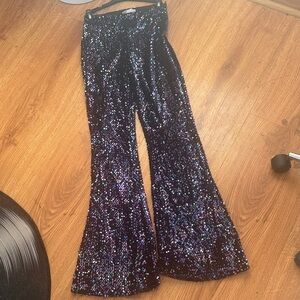 Sequin Flare Pants in Black and Purple